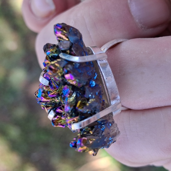 New Titanium Druzy 925 Silver Ring. - Picture 1 of 13